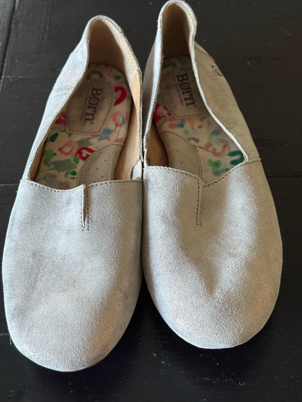 Born Silver Metallic Suede Genuine Leather Loafers